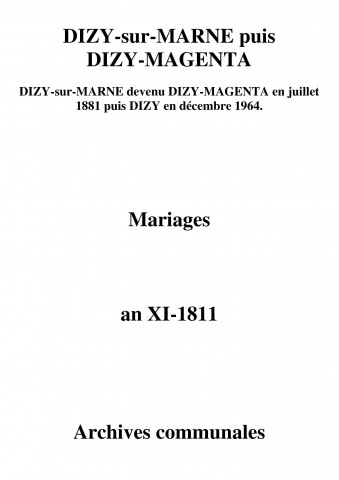 Dizy-sur-Marne. Mariages an XI-1811