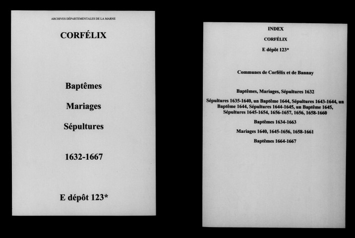 Corfélix. Baptêmes, mariages, sépultures 1632-1667