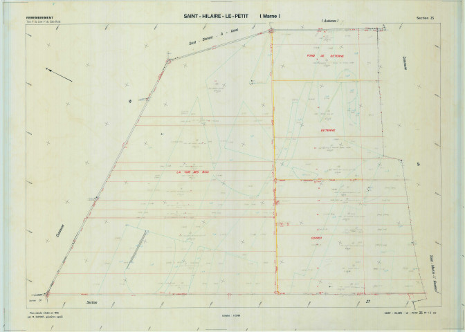 Saint-Hilaire-le-Petit (51487). Section ZS 1 échelle 1/2000, plan remembré pour 1989, plan régulier de qualité P5 (calque).