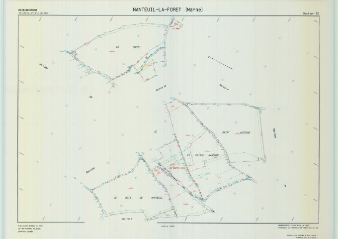 Nanteuil-la-Forêt (51393). Section ZD échelle 1/2000, plan remembré pour 2005, plan régulier de qualité P5 (calque).