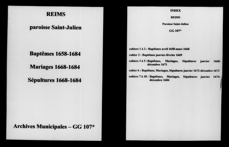 Reims. Saint-Julien. Baptêmes, mariages, sépultures 1658-1684