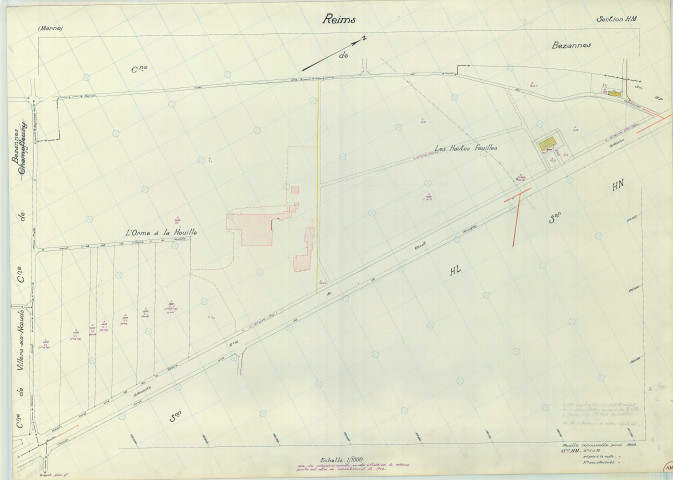 Reims (51454). Section HM échelle 1/1000, plan renouvelé pour 1968, plan régulier (papier armé).