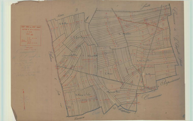 Saint-Mard-sur-Auve (51498). Section B2 échelle 1/2500, plan mis à jour pour 1933, plan non régulier (calque)