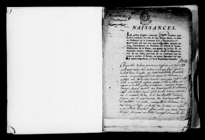 Coulommes. Naissances, publications de mariage, mariages, décès 1793-an X