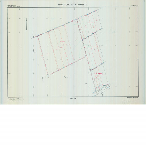 Witry-lès-Reims (51662). Section YE échelle 1/2000, plan remembré pour 1999, plan régulier de qualité P5 (calque).
