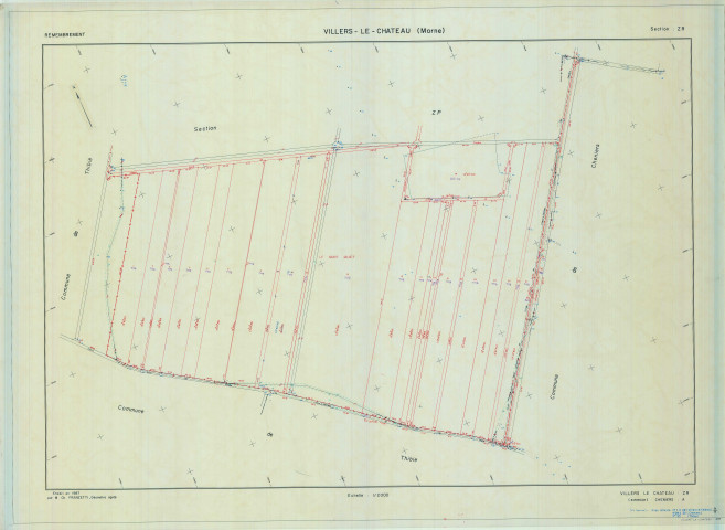 Villers-le-Château (51634). Section ZR 2 échelle 1/2000, plan remembré pour 1987 (extension sur Cheniers section A), plan régulier (calque)