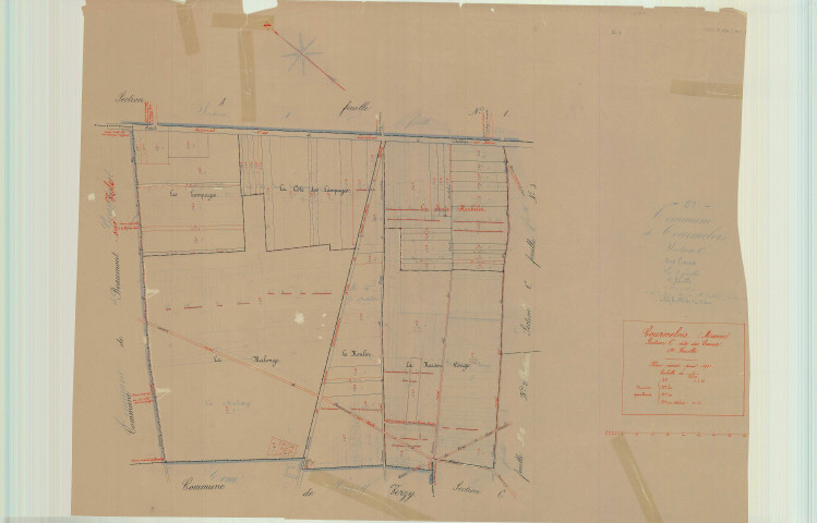 Val-de-Vesle (51571). Section C1 2 échelle 1/2500, plan mis à jour pour 1933, ancienne commune de Courmelois (51189), plan non régulier (papier).