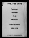 Vavray-le-Grand. Naissances, mariages, décès et tables décennales des naissances, mariages, décès 1883-1892