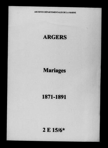 Argers. Mariages 1871-1891