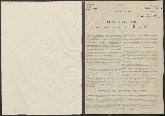 Alliancelles. Dénombrement de la population 1946