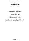 Romigny. Naissances, décès, mariages, publications de mariage 1903-1912