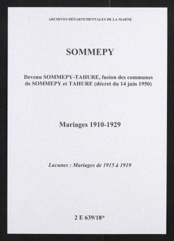 Sommepy. Mariages 1910-1929