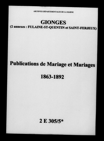 Gionges. Publications de mariage, mariages 1863-1892