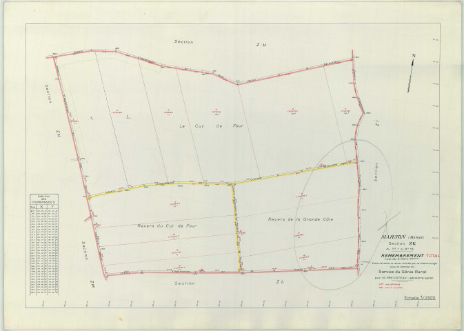 Marson (51354). Section ZK échelle 1/2000, plan remembré pour 1968, plan régulier (papier armé)