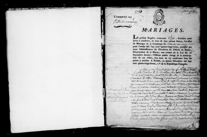 Villers-Marmery. Mariages, publications de mariage 1793-1810