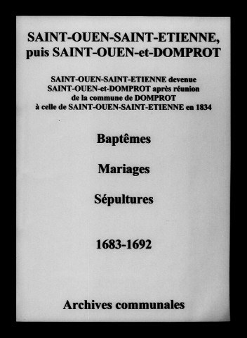 Saint-Ouen. Baptêmes, mariages, sépultures 1683-1692
