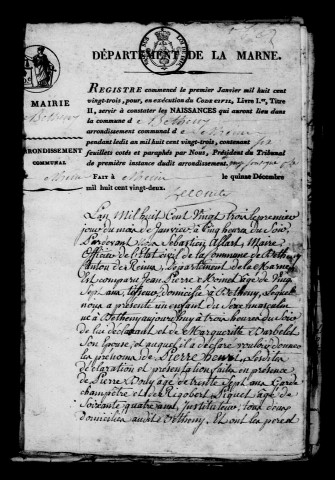 Bétheny. Naissances, publications de mariage, mariages, décès 1823-1832