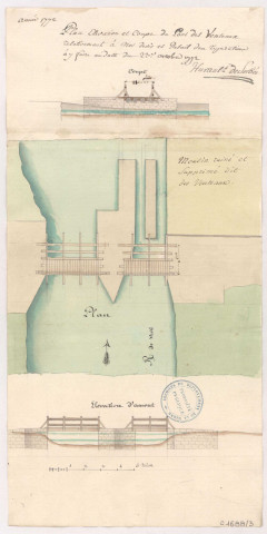 Plan élévation et coupe du Pont des Venteaux, 1772.