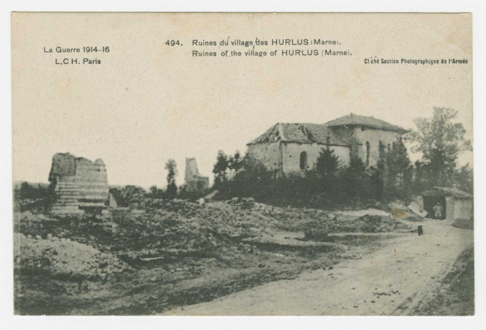 WARGEMOULIN-HURLUS. La Guerre 1914-16 494- Ruines du village des Hurlus (Marne). Ruines of the village of Hurlus (Marne).