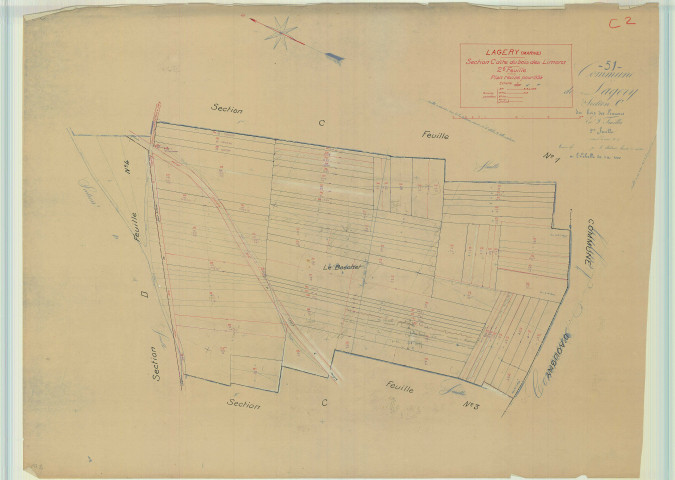 Lagery (51314). Section C2 échelle 1/1000, plan mis à jour pour 1934, plan non régulier (papier).