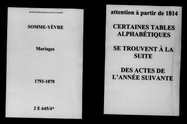 Somme-Yèvre. Mariages 1793-1870