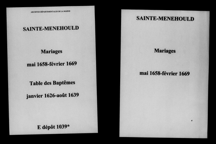 Sainte-Menehould. Mariages et tables des baptêmes 1658-1669