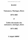 Bassu. Naissances, mariages, décès et tables décennales des naissances, mariages, décès 1873-1883