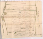 Pogny, plan des contrées dites les quartiers en Champagne levé par Jacques Roze, 1742. Plan et carte figurative de deux quartiers lieudit Bertrix.