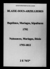 Blaise-sous-Arzillières. Naissances, mariages, décès 1792-1812