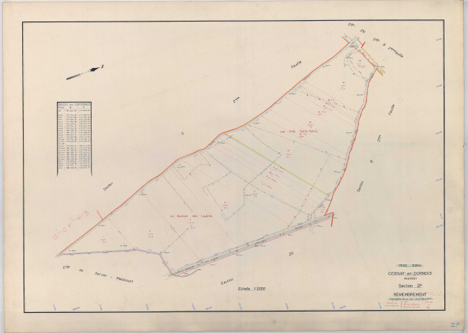Cernay-en-Dormois (51104). Section ZP échelle 1/2000, plan remembré pour 1964, plan régulier (papier armé)