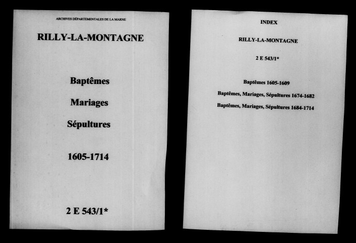 Rilly-la-Montagne. Baptêmes, mariages, sépultures 1605-1714