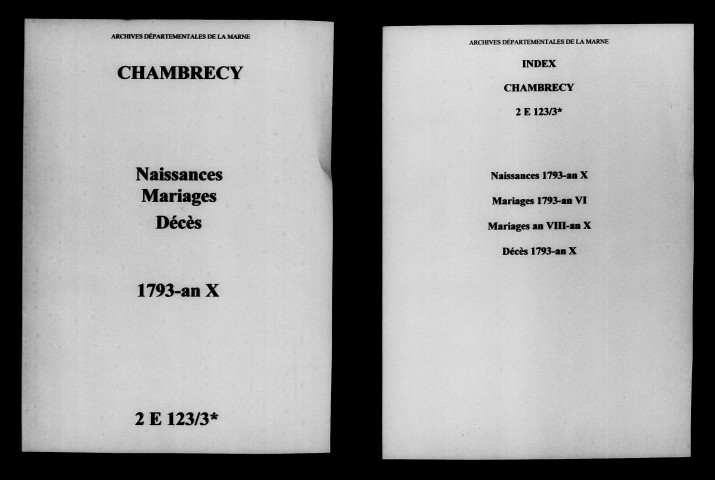 Chambrecy. Naissances, mariages, décès 1793-an X