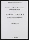 Communes d'Aigny à Louvercy de l'arrondissement de Châlons. Mariages 1907