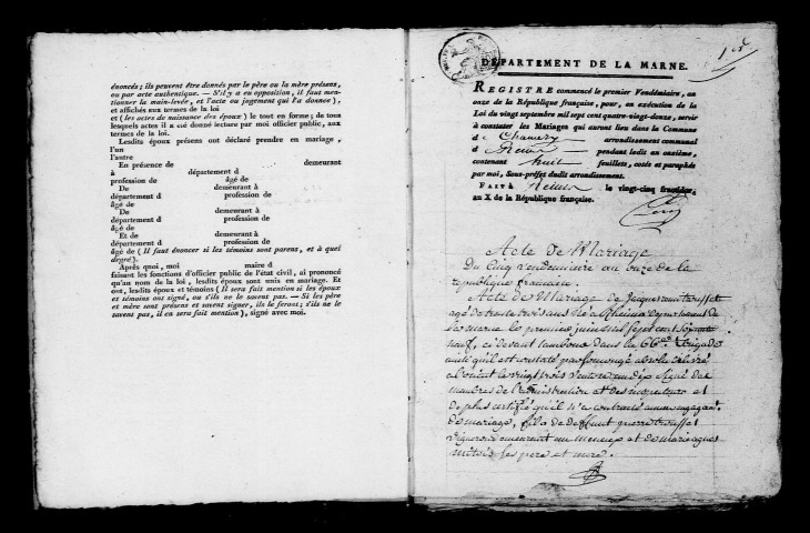 Chamery. Publications de mariage, mariages an XI-1812