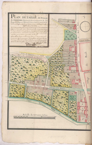 Plan détaillé du hameau de Ferrières dépendant du terroir et seigneurie de Bazancourt (1789), Dominique Villain
