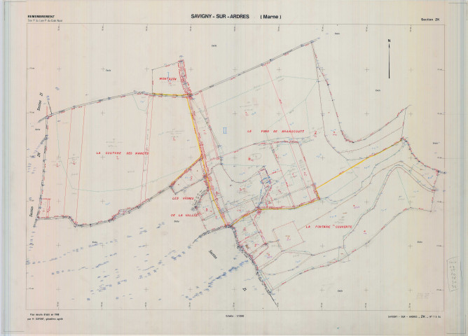 Savigny-sur-Ardres (51527). Section ZK échelle 1/2000, plan renouvelé pour 1990, plan régulier de qualité P5 (calque).