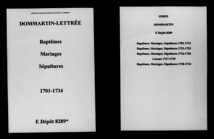 Dommartin-Lettrée. Baptêmes, mariages, sépultures 1701-1734