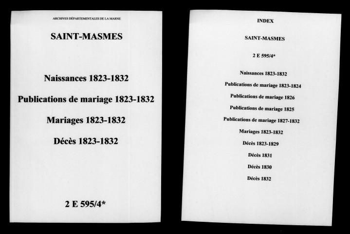 Saint-Masmes. Naissances, publications de mariage, mariages, décès 1823-1832
