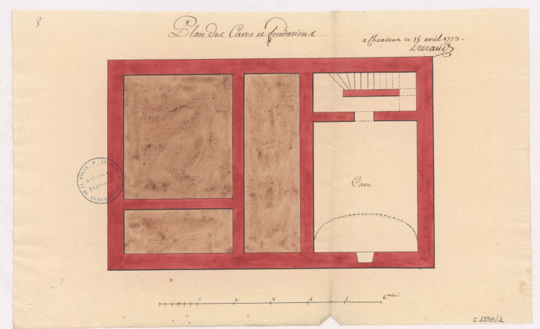 Les Petites Loges, logement de la maréchaussée. Plan des caves et fondation, 1773.