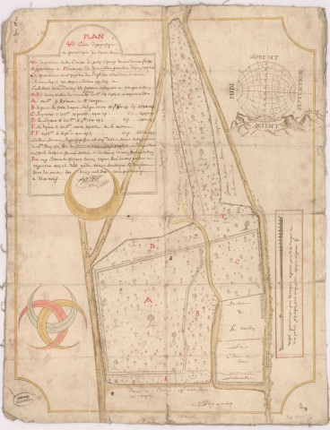 Plan et carte topographique de la cense des Grands Champs sur le terroir de Marfaux (1699), Arnoult Hazart