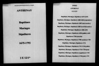 Anthenay. Baptêmes, mariages, sépultures 1675-1792