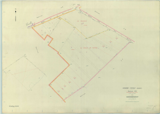 Somme-Vesle (51548). Section ZR échelle 1/2000, plan remembré pour 1963, plan régulier (papier armé)