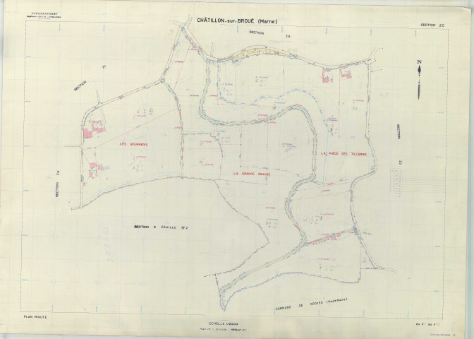 Châtillon-sur-Broué (51135). Section ZE échelle 1/2000, plan remembré pour 1981, plan régulier (papier armé)