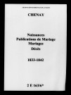 Chenay. Naissances, publications de mariage, mariages, décès 1833-1842