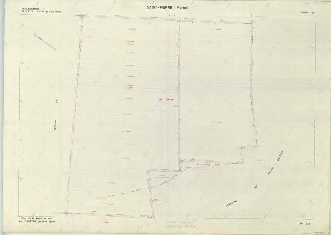 Saint-Pierre (51509). Section ZL 1 échelle 1/2000, plan remembré pour 1971 (extension sur Villers-le-Château section ZL), plan régulier (papier armé)