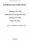 Courcelles-Sapicourt. Naissances, publications de mariage, mariages, décès 1913-1922