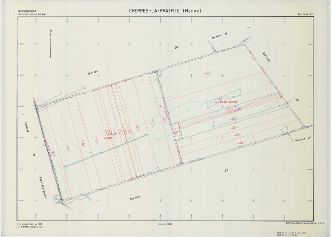 Cheppes-la-Prairie (51148). Section ZS échelle 1/2000, plan remembré pour 1989, plan régulier (calque)