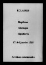 Éclaires. Baptêmes, mariages, sépultures 1714-1715