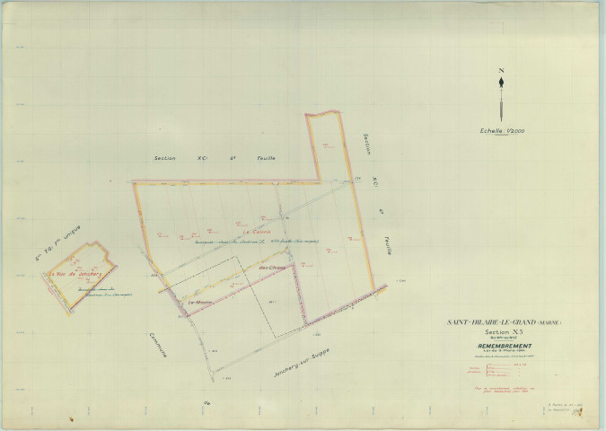 Saint-Hilaire-le-Grand (51486). Section X5 échelle 1/2000, plan remembré pour 1954, plan régulier (papier armé)