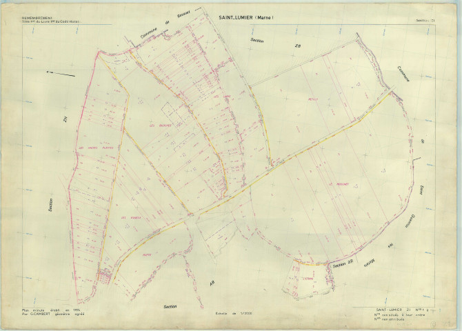 Saint-Lumier-en-Champagne (51496). Section ZI échelle 1/2000, plan remembré pour 1974, plan régulier (papier armé)